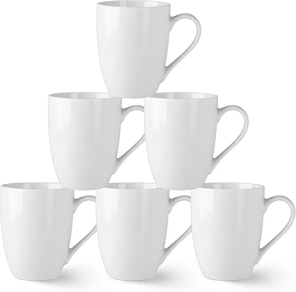 AmorArc 12oz Off White Coffee Mugs Set of 6, Ceramic Coffee Mugs with Large Handle for Man, Woman, Light Weight Coffee Mugs Set for Latte/Cappuccino/Cocoa/Milk, Dishwasher & Microwave Safe, 6Pcs