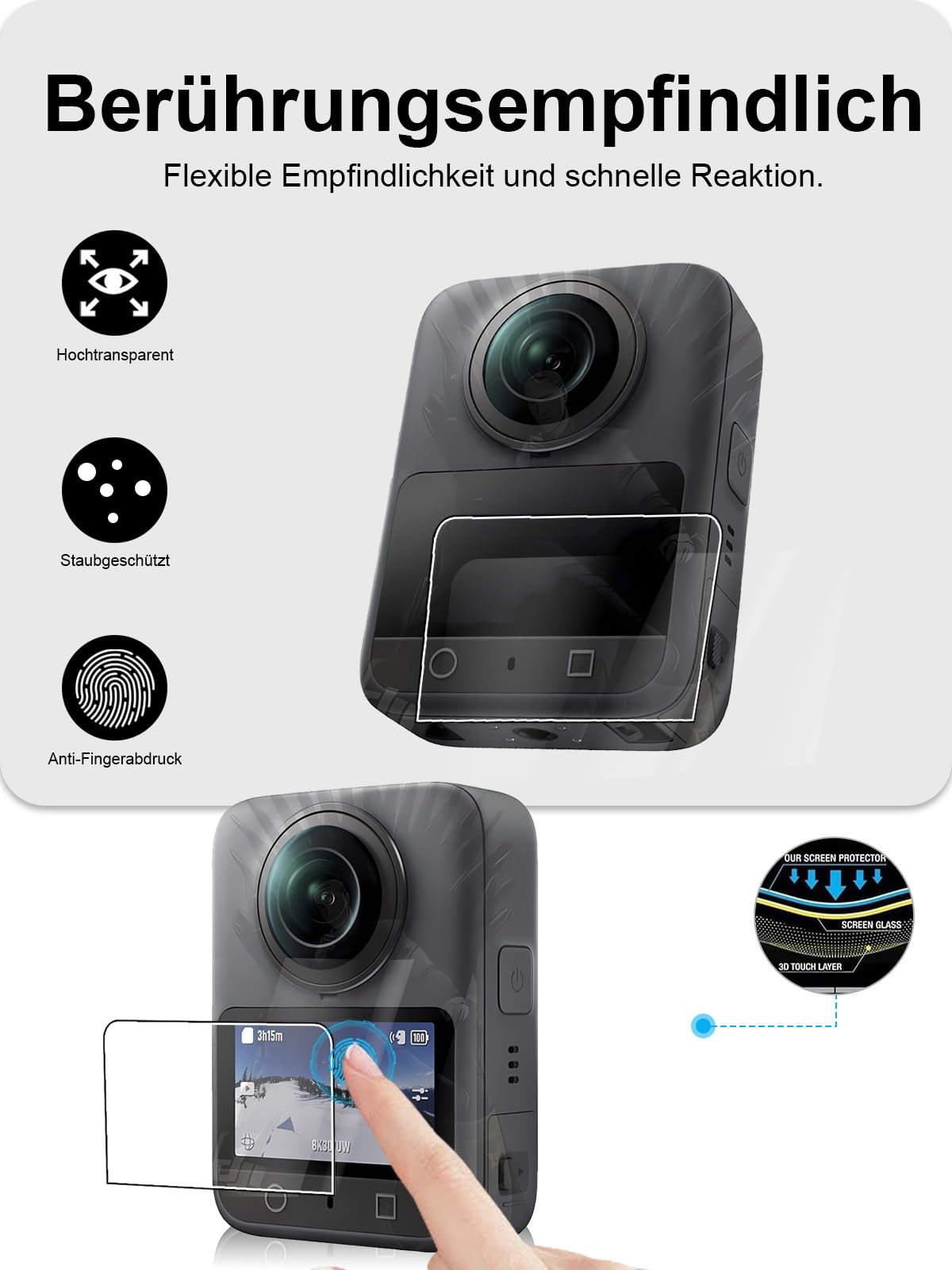 3 opakowania folii ochronnej do kamery panoramicznej DJI osmo 360 9H, szkło hartowane, ochrona przed zadrapaniami, odciskami palców, bez pęcherzyków powietrza, przezroczysta HD