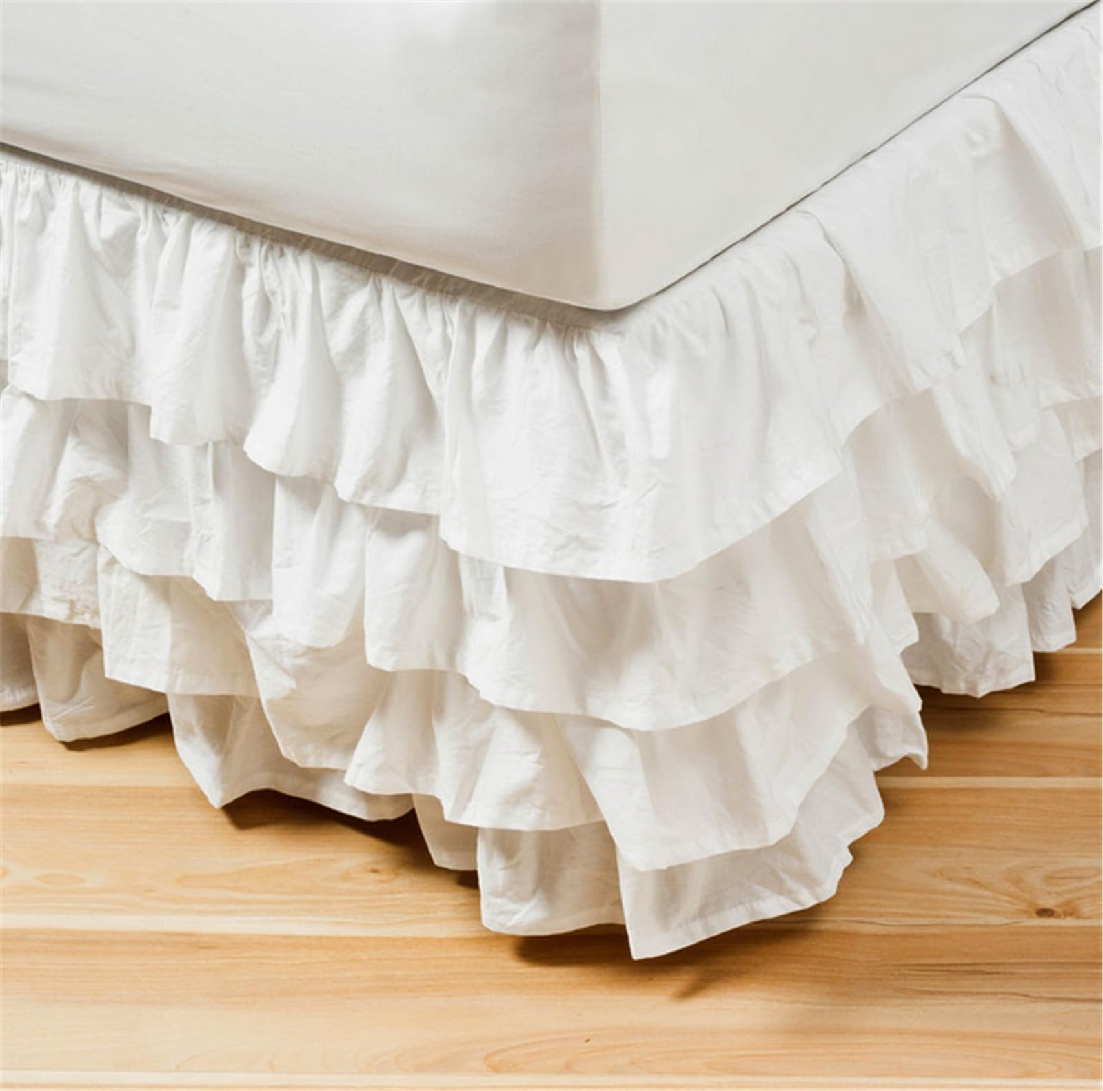 Pleated Bed Valance Sheet Single Double King, Princess Bed Base Wrap Extra Deep Frilled Fitted White Valance Sheet Easy Care Bed Skirt Soft Microfibre Breathable (150x200x45cm,White)