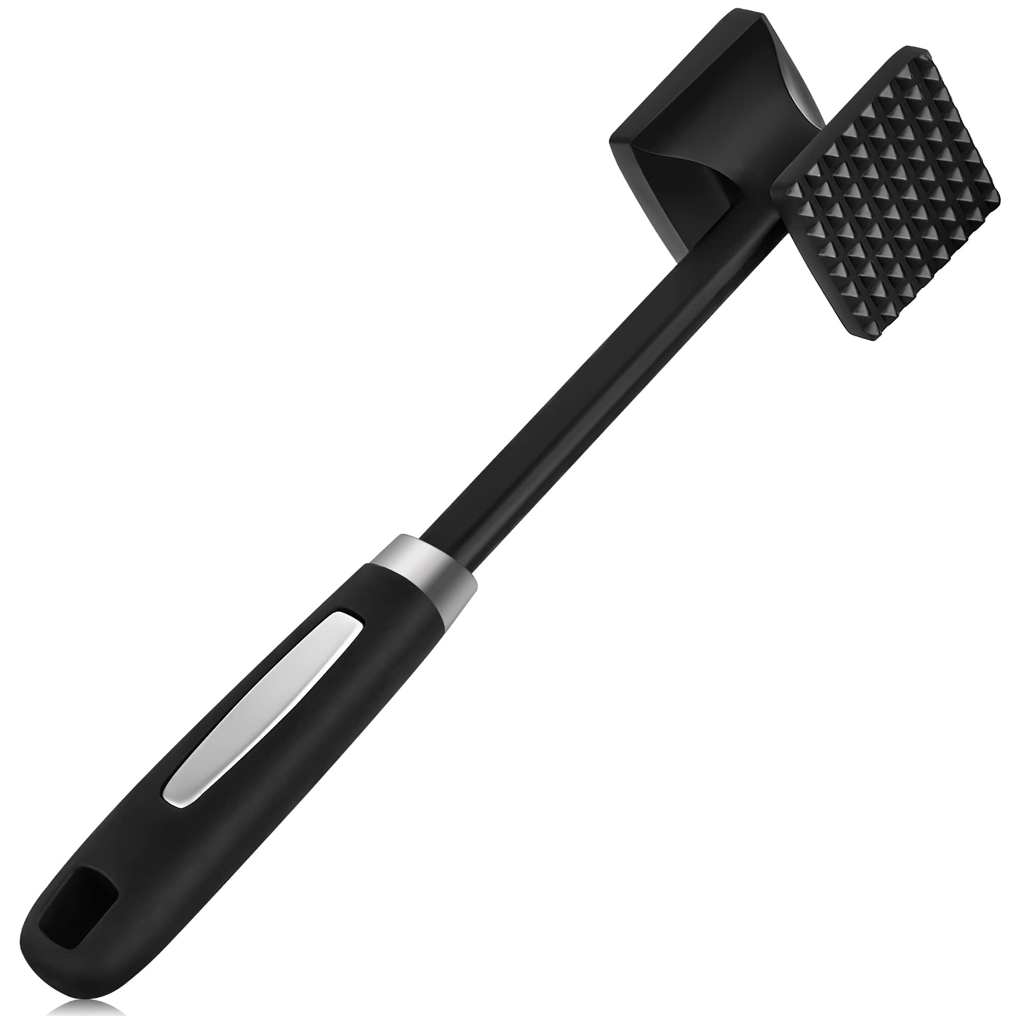 Gourmet Meat Tenderizer Aluminum, Meat Tenderizer Hammer/Mallet Tool/Pounder for Tenderizing and Pounding Steak, Beef and Poultry, Solid Metal Construction with Rubber Comfort Grip Handle (Black)
