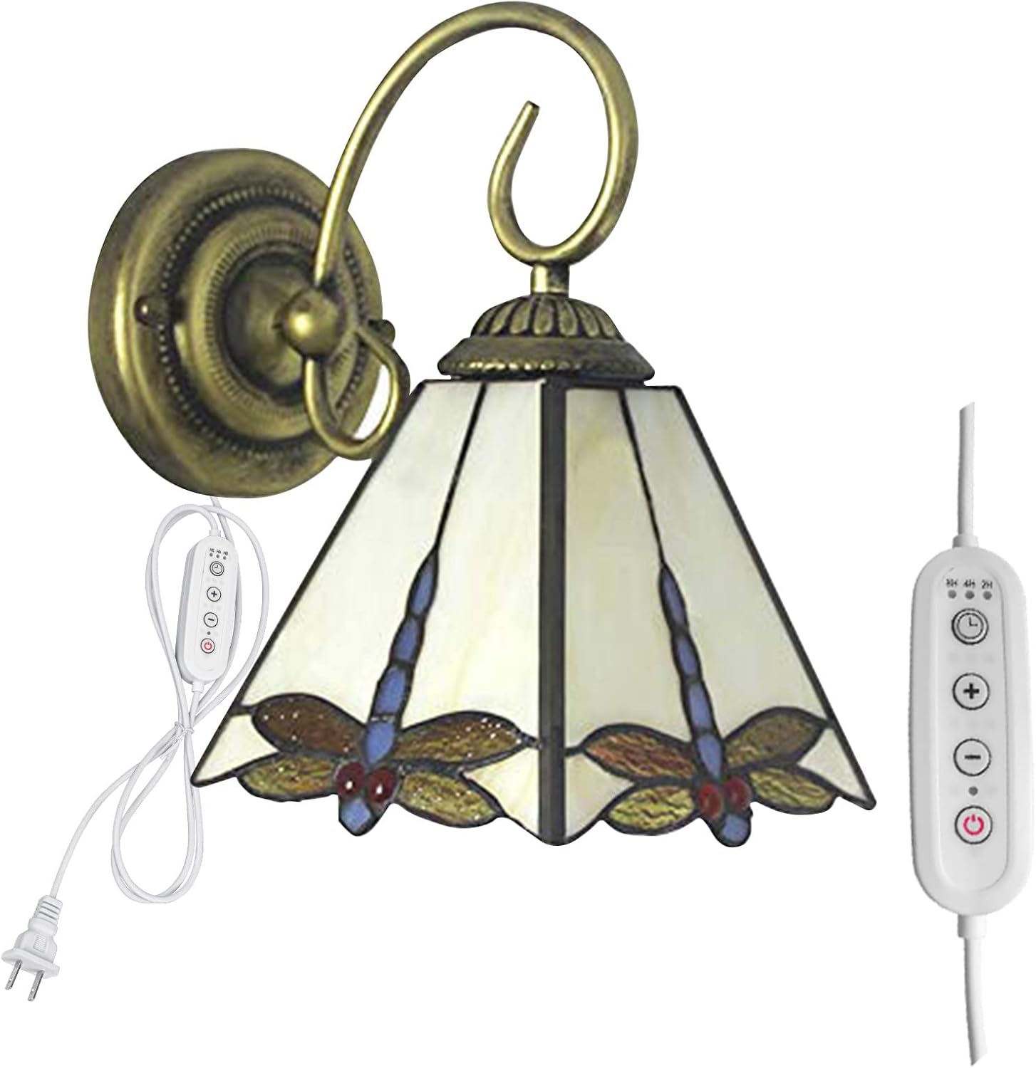 Kiven Plug in Wall Lamp, Glass Wall Sconce with 5.9ft Plug-in Cord, On/Off Dimmer Switch, 1-Light Dimmable Wall Lights Fixtures E26 Socket for Bedside Reading Hallway