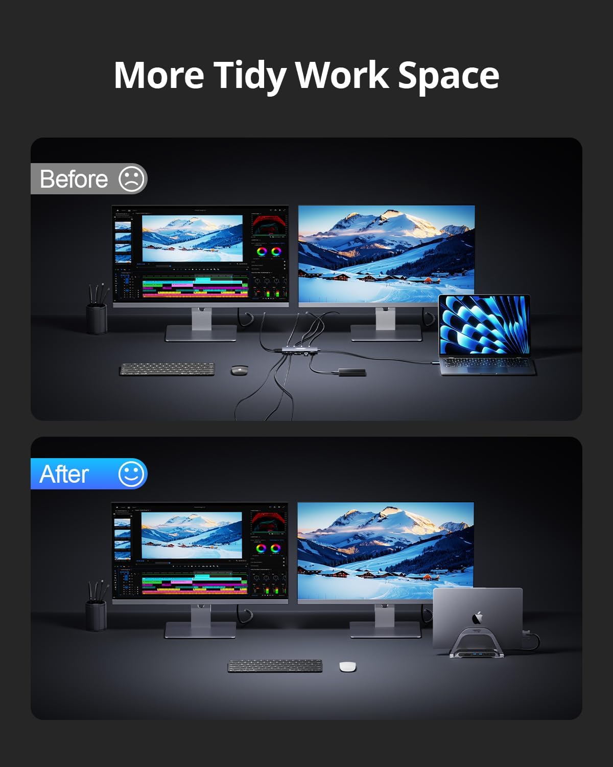 4URPC MacBook Pro Docking Station Dual Monitor 4K@60Hz with 100W Power Adapter, USB C Docking Station Vertical Stand for MacBook Pro/Air with 2 HDMI, USB 3.0, SD&microSD, Ethernet, Audio
