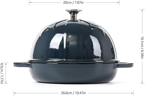 Miniatura 2 de HAWOK Cloche de pan de hierro fundido, diámetro 7.8 pulgadas7.9 in, 0.95 cuartos de galón, bandeja para hornear de masa madre esmaltada azul marino
