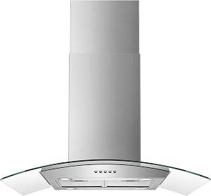 Tieasy 36 inch Island Range Hood 700 CFM Ceiling Mount Hood Stainless Steel Stove Vent Hood with Tempered Glass, Push Button Controls, Mesh Filters
