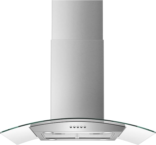 Tieasy 36 Hotte de l'île de inch 700 CFM Capuche de plafond en acier inoxydable Capuche d'évent avec verre trempé, boutons poussoirs, filtres à mailles