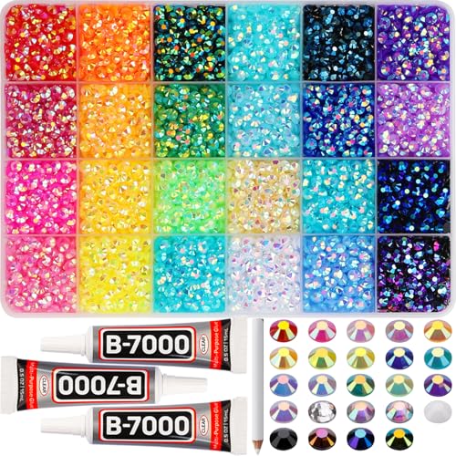 9000Pcs Resin Rhinestones for Bedazzling Crafting 5mm Jelly Colorful Rainbow Bedazzle Flat Back Gems Mixed Colors Bedazzled Jewel Diamonds with Glue for Book Crafts Shoes Clothing Fabric Tumbler