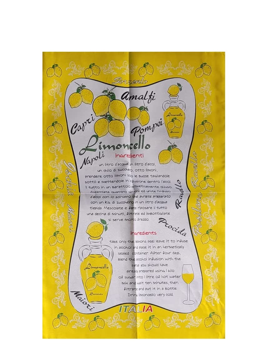 Torchons Citron A3 Italie 85 x 55 cm Lot de 12 Pièces Essuie-Vaisselle avec Hamac