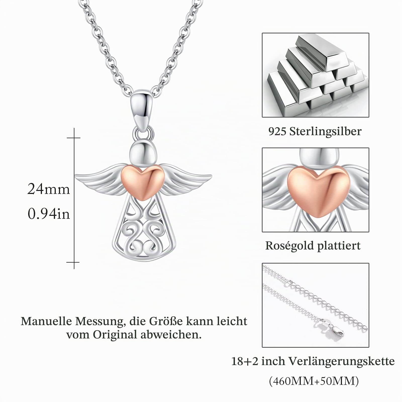 OHAYOO Engel Kette Damen 925 Sterling Silber Schutzengel Kette Engel Anhänger Halskette für Damen Schmuck Geschenke für Damen Mädchen Muttertagsgeschenk