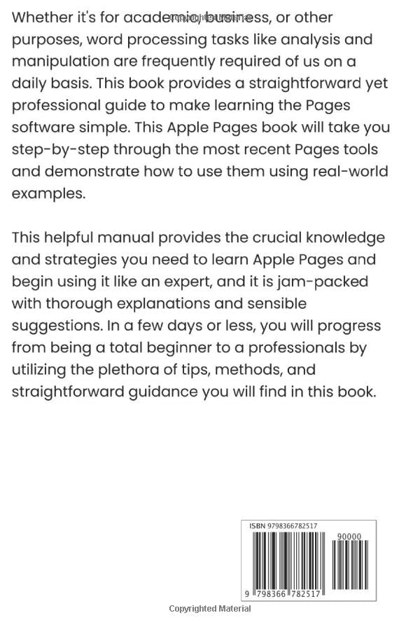 Back cover of Pages for Beginners user guide with ISBN barcode