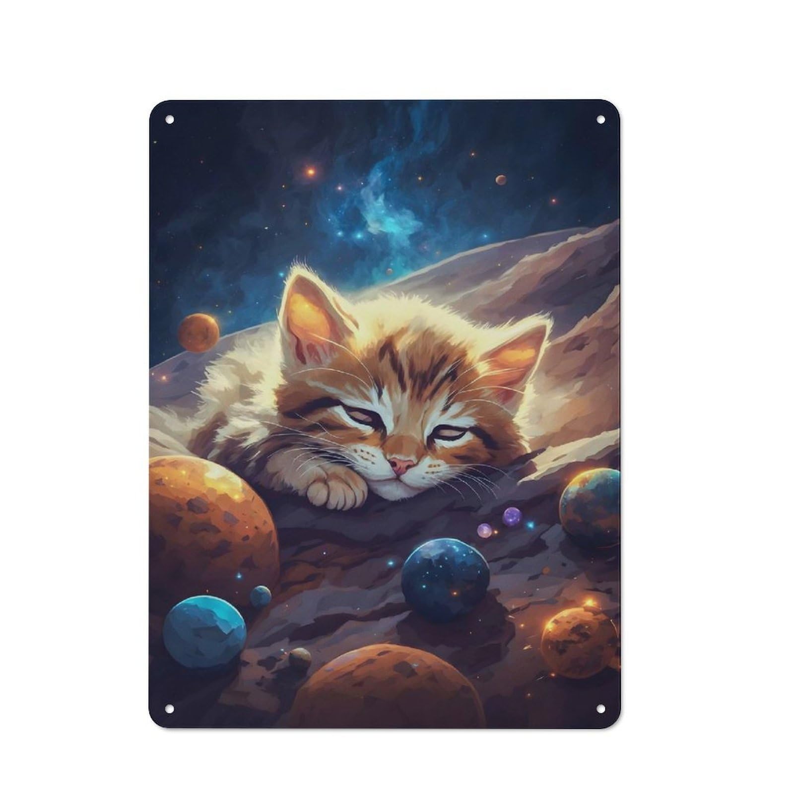 Metal Plaque 40x30cm with Kitten Sleeping Heavily for Pub Or Café, Retro Decor, for Pub Decor Enthusiasts Refreshing A Room in Autumn