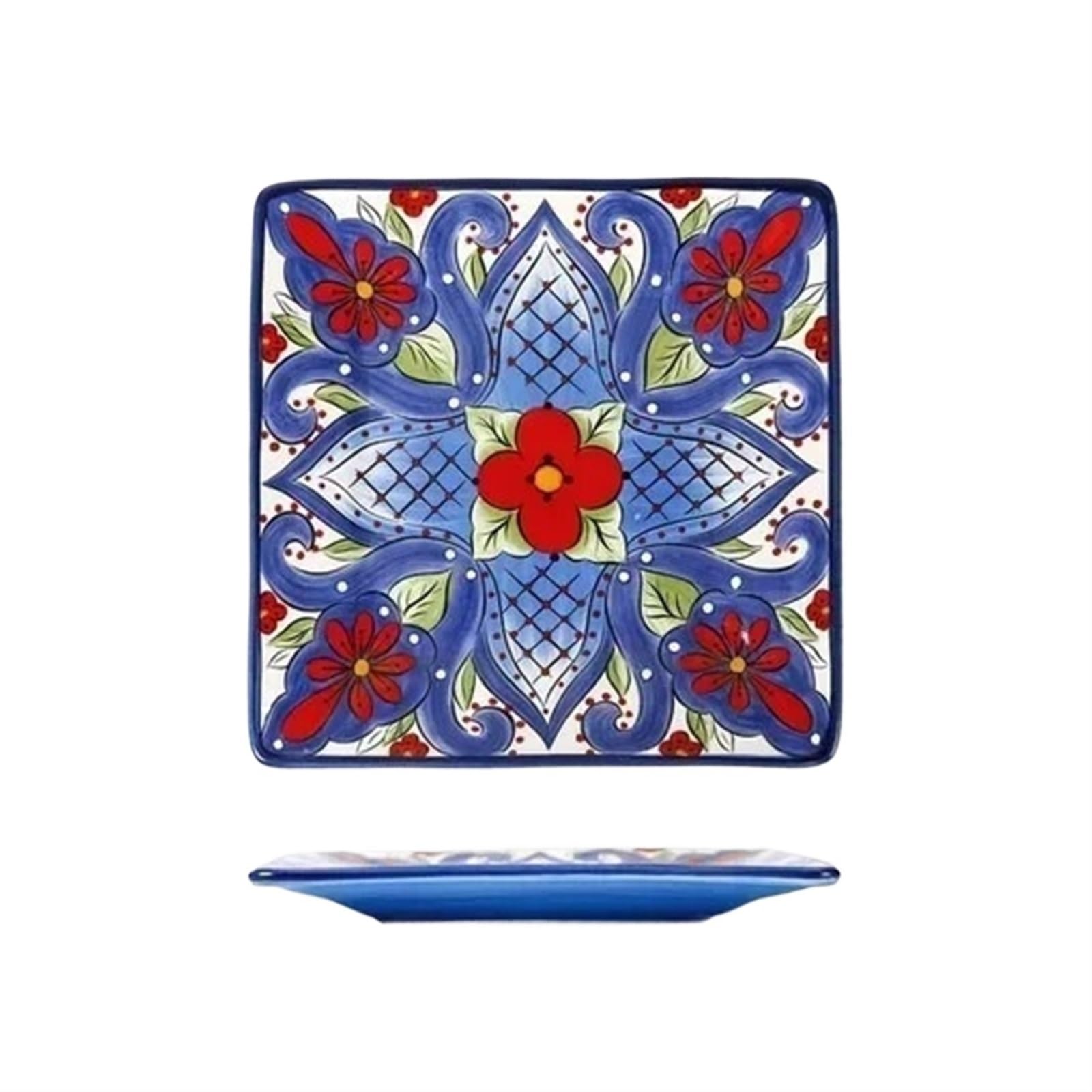 Vaisselle en céramique peinte à la main - Assiette plate en porcelaine colorée sous vernis (Style q)