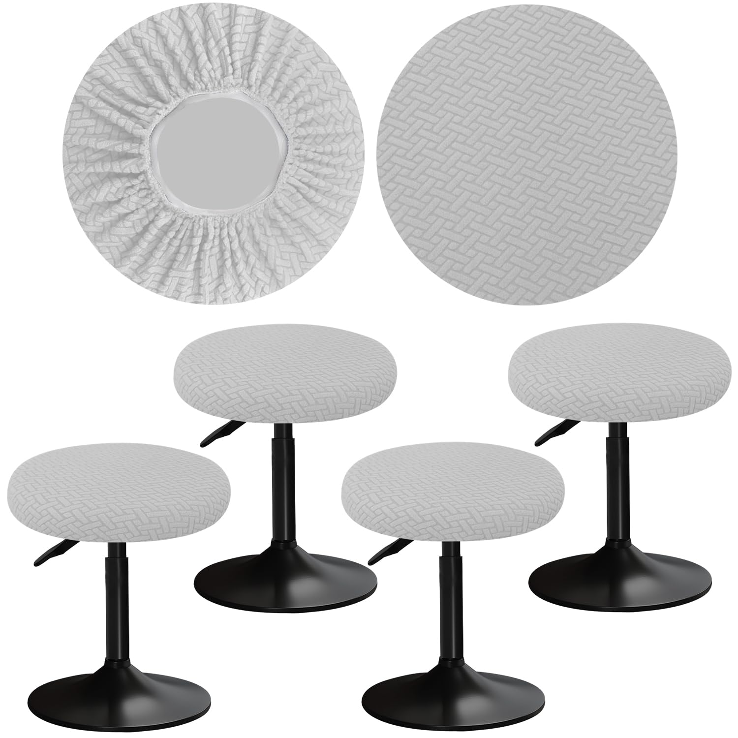 YINGAYOU Stool Covers Round 12-16"/30-40cm with Jacquard Bar Stool Seat Covers Round, Elastic Soft and Comfortable are Rich Color (4, Light Grey)