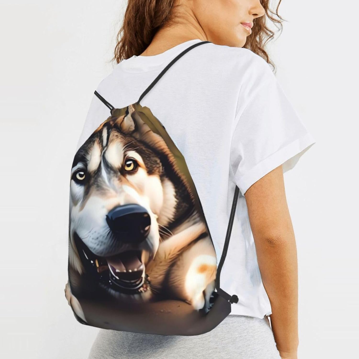 Drawstring Backpack Woemn Men Sports Gym Sack Lightweight Drawstring Bags Cute Husky Cinch Bag Sackpack For Work Swim Travel image 5