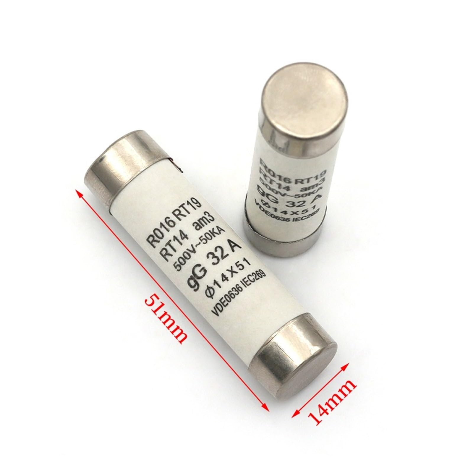 Fusible cerámico de acción rápida RO16, 5/20/60 unidades, 14 x 51 mm, 500 V, 32 A, 40 A, 50 A, 63 A, RT18, RT14(50A,60 Pcs)
