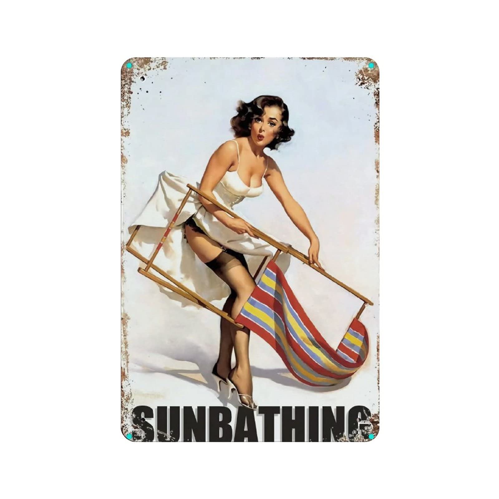 KEYGAMER Sunbathing Metal Tin Sign, Vintage Plaque Poster Garage Bar Home Wall Decor 8 X 12 Inches