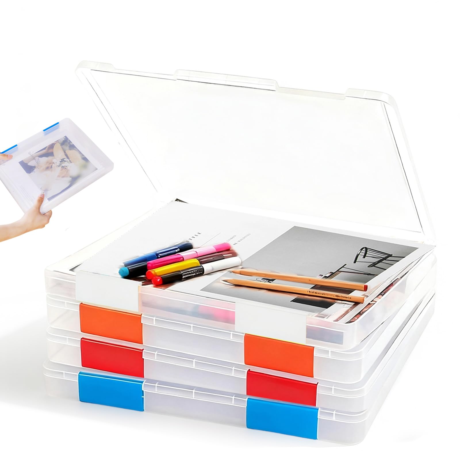 Qyrdbgy Transparent 4 Pack A4 File Box, 31.5X25x3cm Portable Clear Plastic Storage Box A4 Paper Photo Board Game Boxes For Documents Paper Letters Scrapbook Magazines