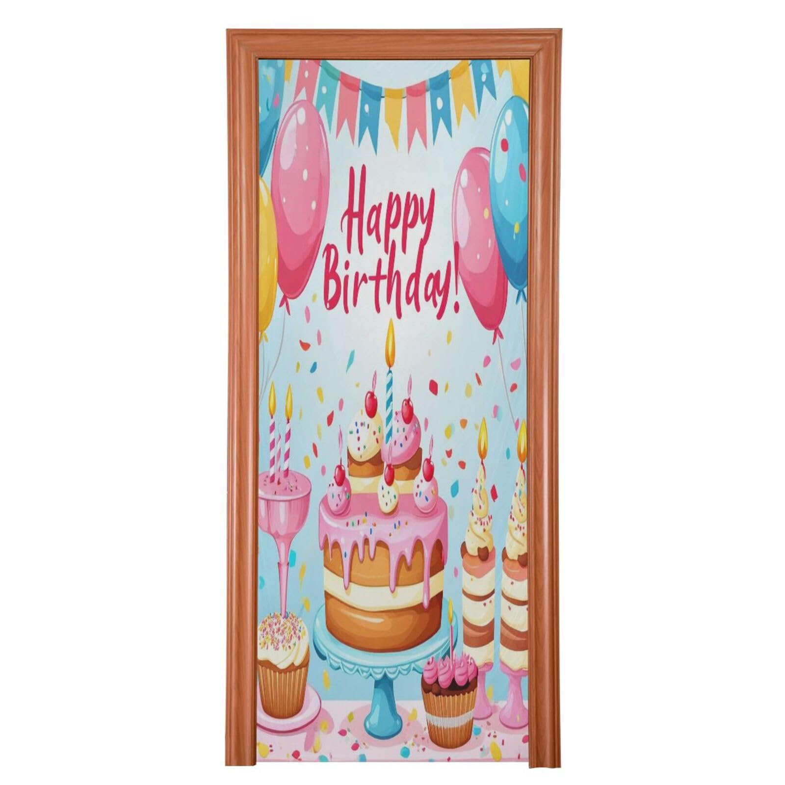 FLildon Birthday Cute Cakes Balloons Door Cover Decoration, Party Accessory Porch Decor for Festive Ornament Room Door Covers 35 x 79 Inch