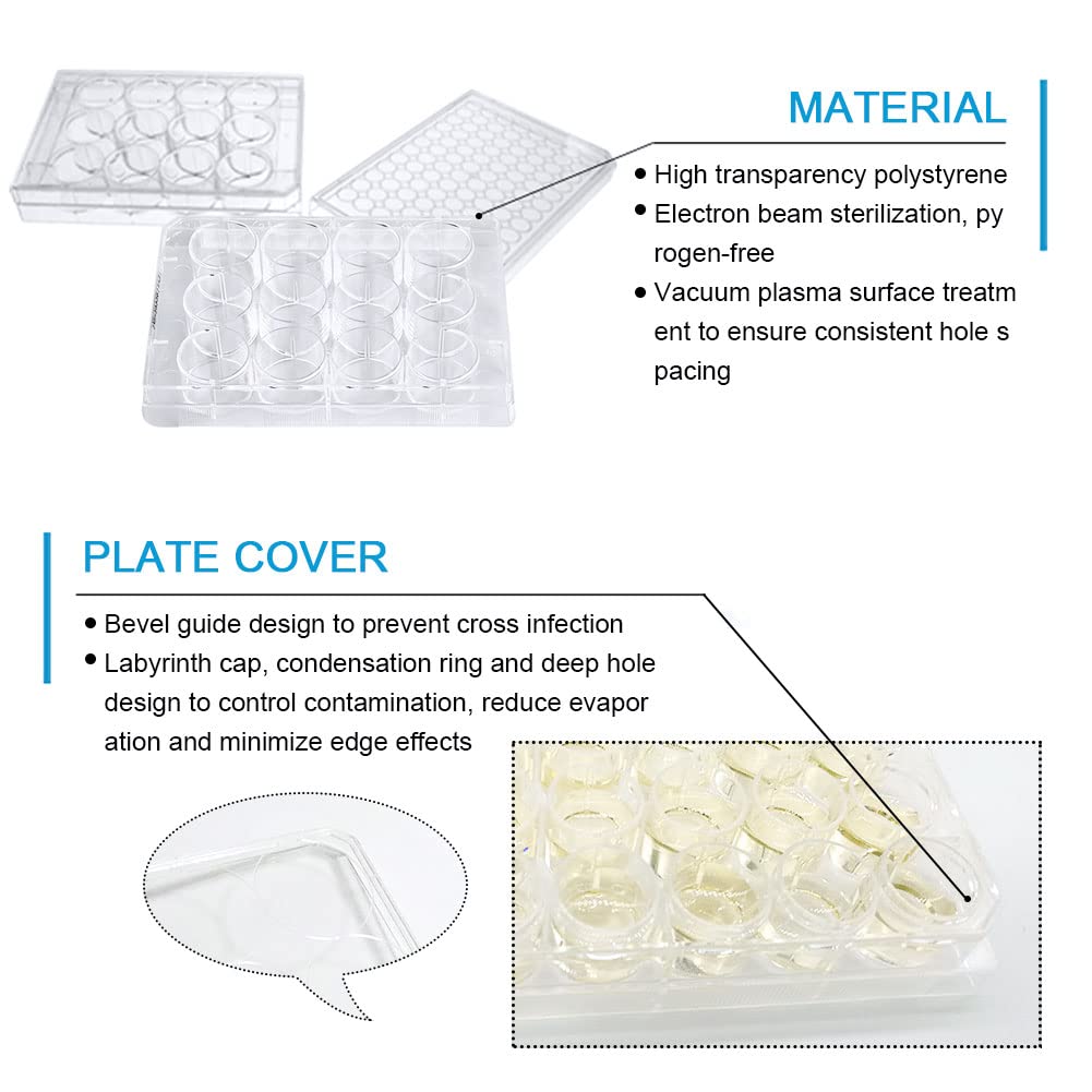 10 Stück Sterile Kulturplatten TC-behandelte Zellkulturplatten Gewebekultur-behandelte Platten Einzeln Verpackt für Laborzwecke, 24 Löcher