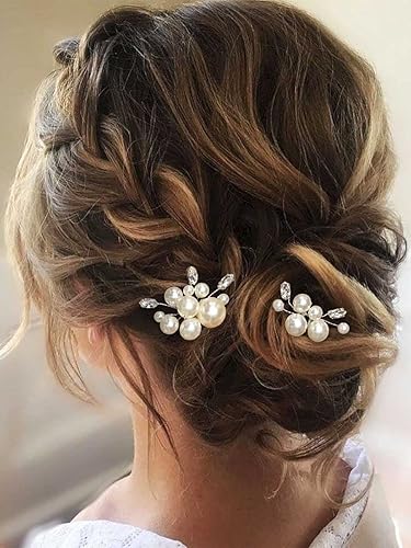 Vista 11 de Casdre Pearl Bridal Hair Pins Crystal Bride Hair Piece Wedding Hair Accessories for Women and Girls(Pack of 2) (A Silver)