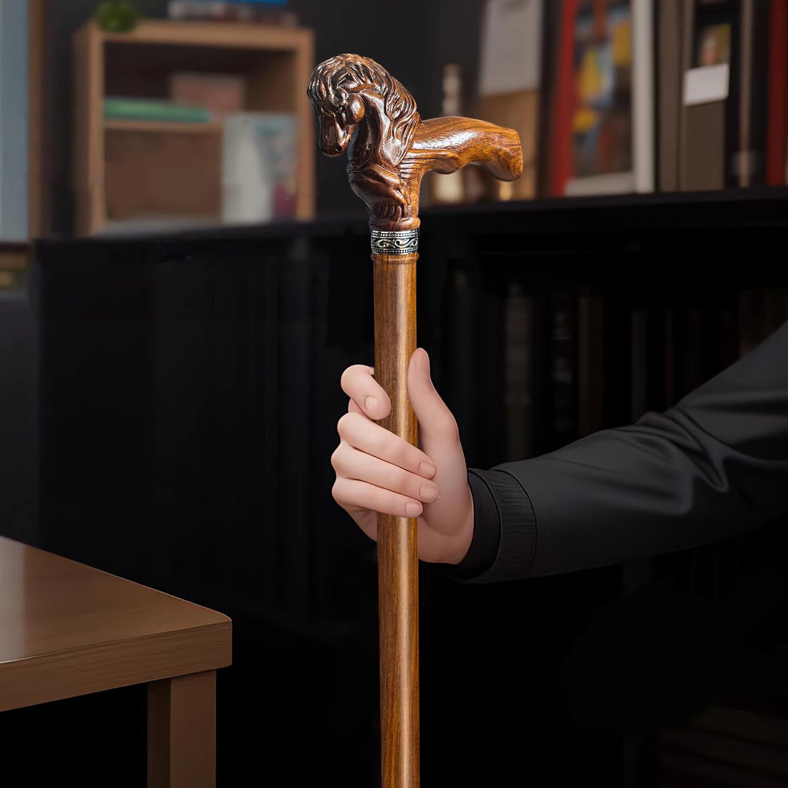 Bastón de madera, elegante bastón de madera tallado a mano con cabeza de caballo para hombres y mujeres, bastones elegantes hechos a mano para personas mayores, bastones ligeros y estables de