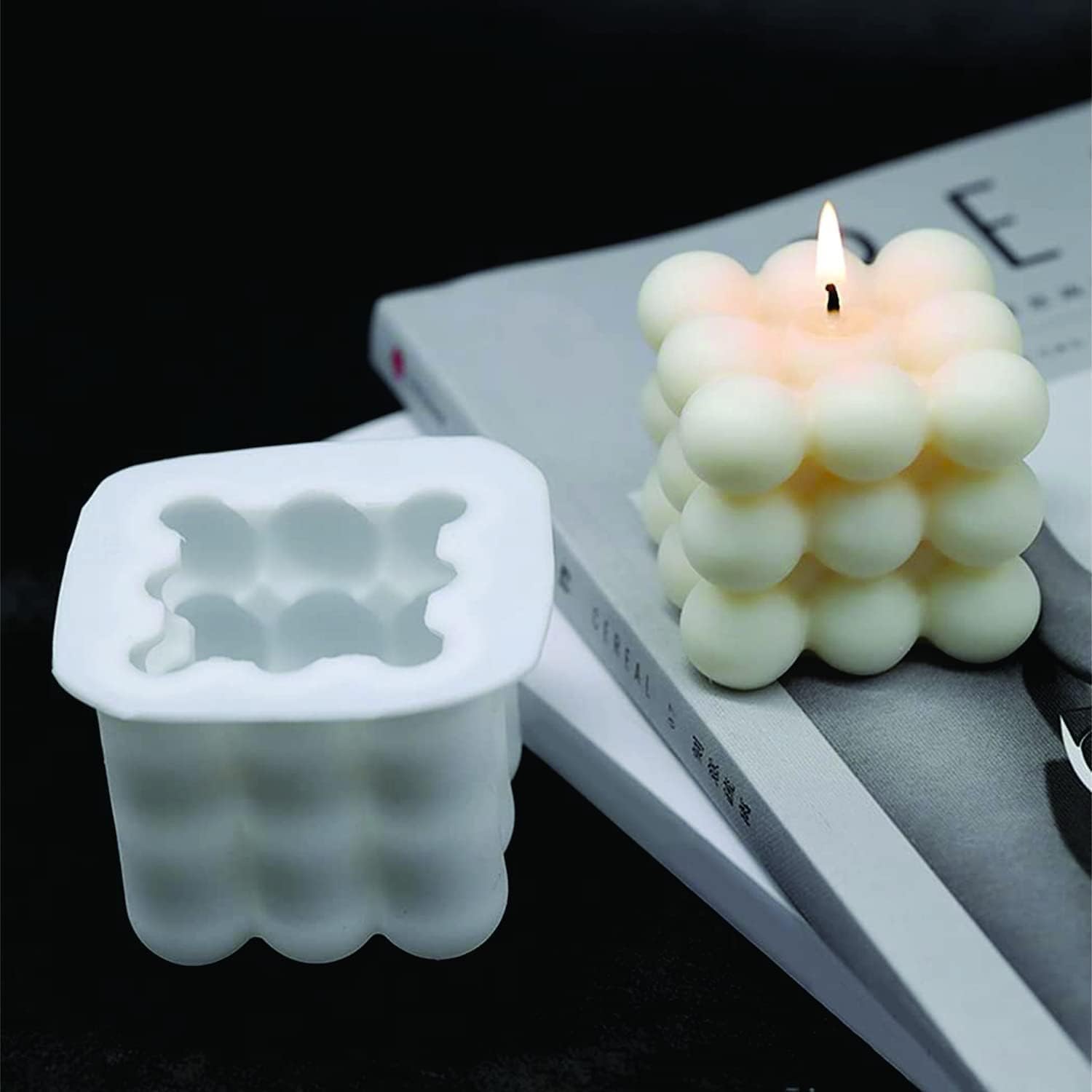 MoldBerry White Silicone Bubble Candle Cube Mould for Making Candle, Home Decoration, Festival, Party, Resin Art - Pack of 1-image-44