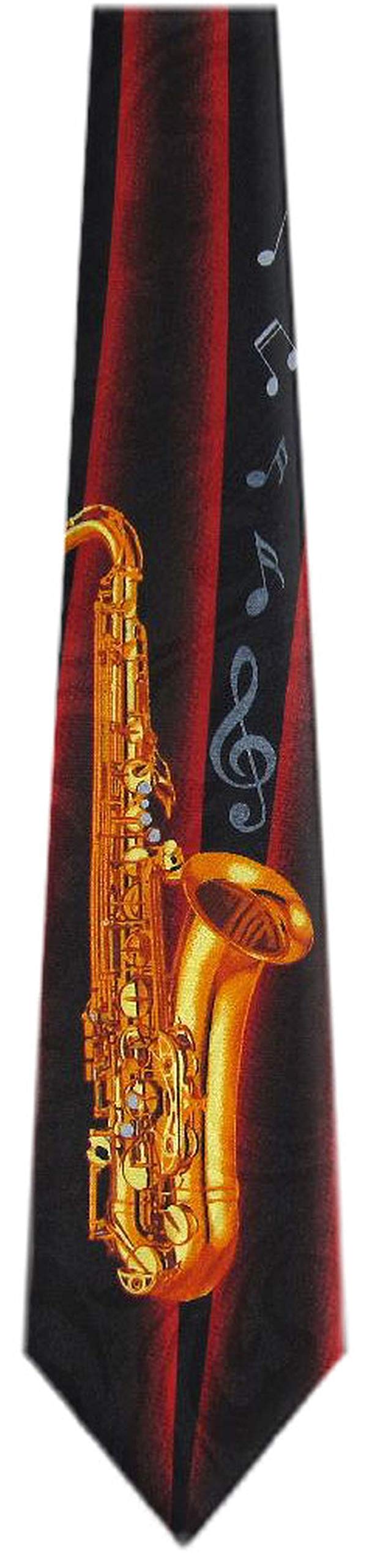 Buyyourties Men's Black Red Gold Wi-321 - Novelty Saxophone Necktie
