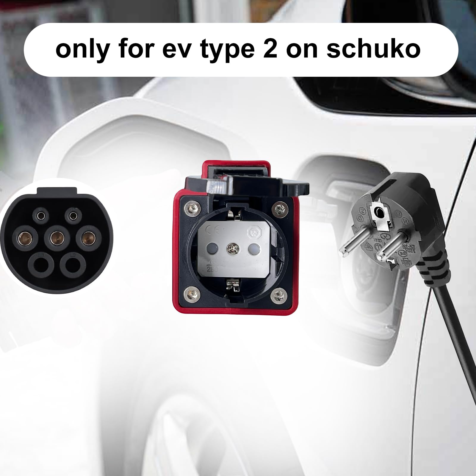 Oplaadadapter EV type 2 naar Schuko-stopcontact, 3,5 kW, 16 A, 220 V