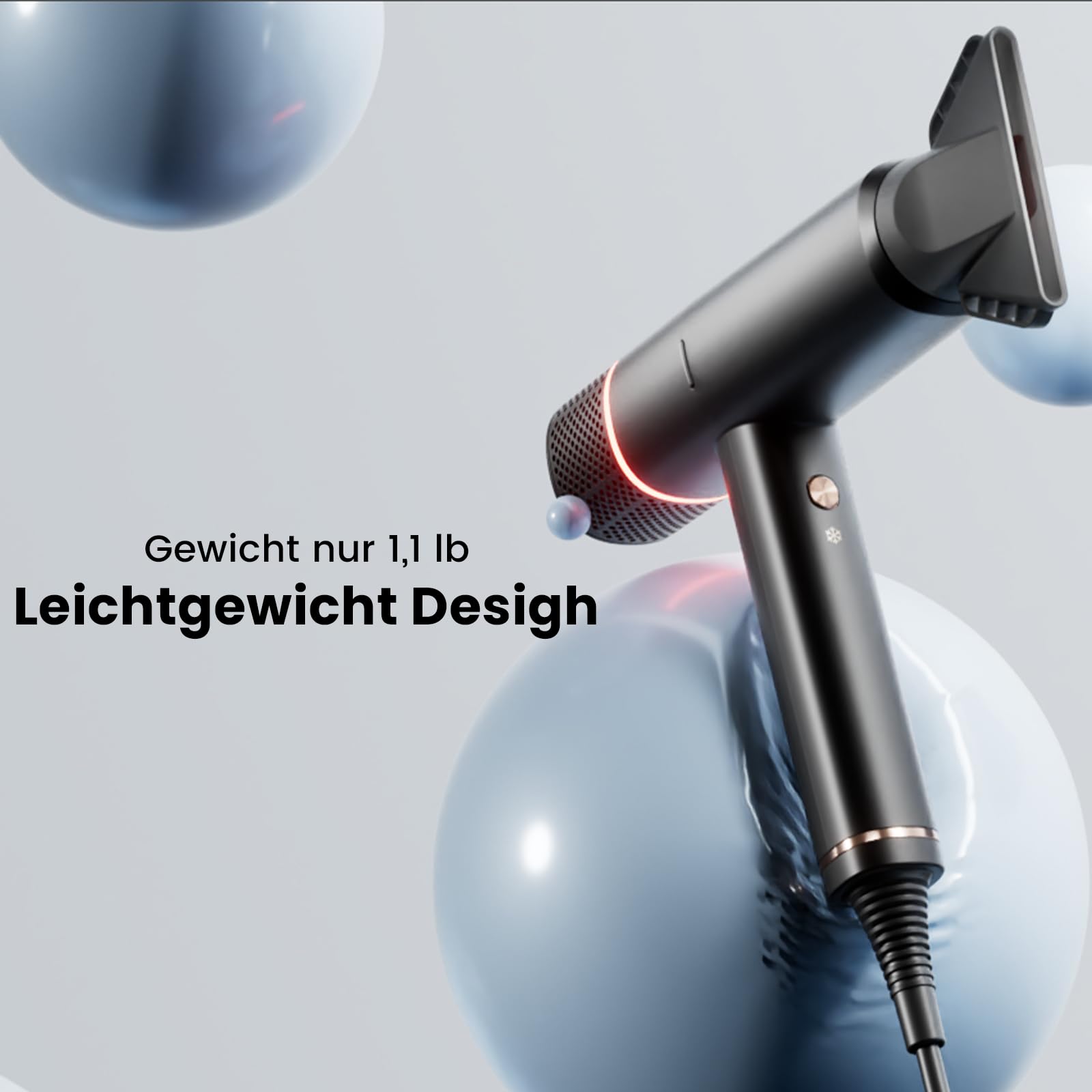 Föhn Ionen Haartrockner, 150000 U/min Fön mit Diffusor für Frauen & Männer, Schnelltrocknen mit 3 Temps/2 Geschwindigkeiten, Leicht für Heimreisen, Gleichmäßige Hitze, Geräuscharm, Schwarz