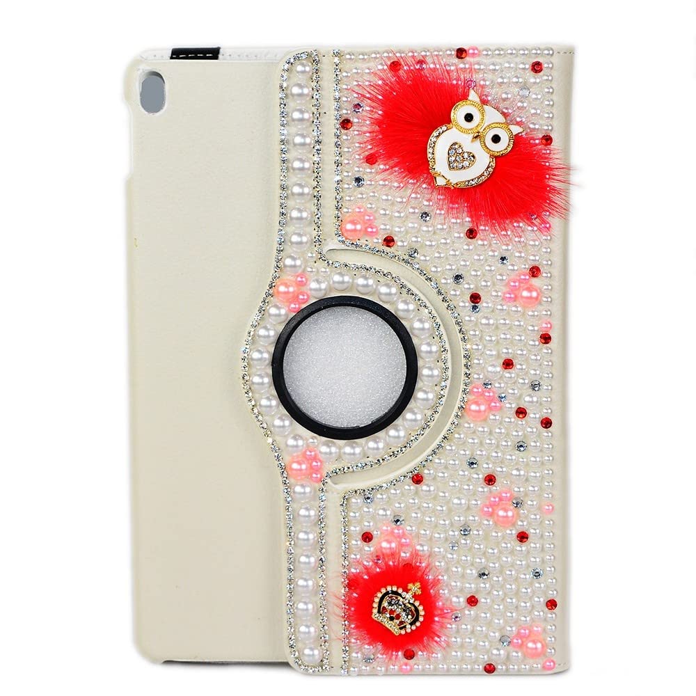 STENES Bling Case Compatible with iPad Pro 11 inch 2021 - Stylish - 3D Handmade Crystal Crown Night Owl 360 Degree Rotating Stand Case with Smart Cover Auto Sleep/Wake Feature - Red