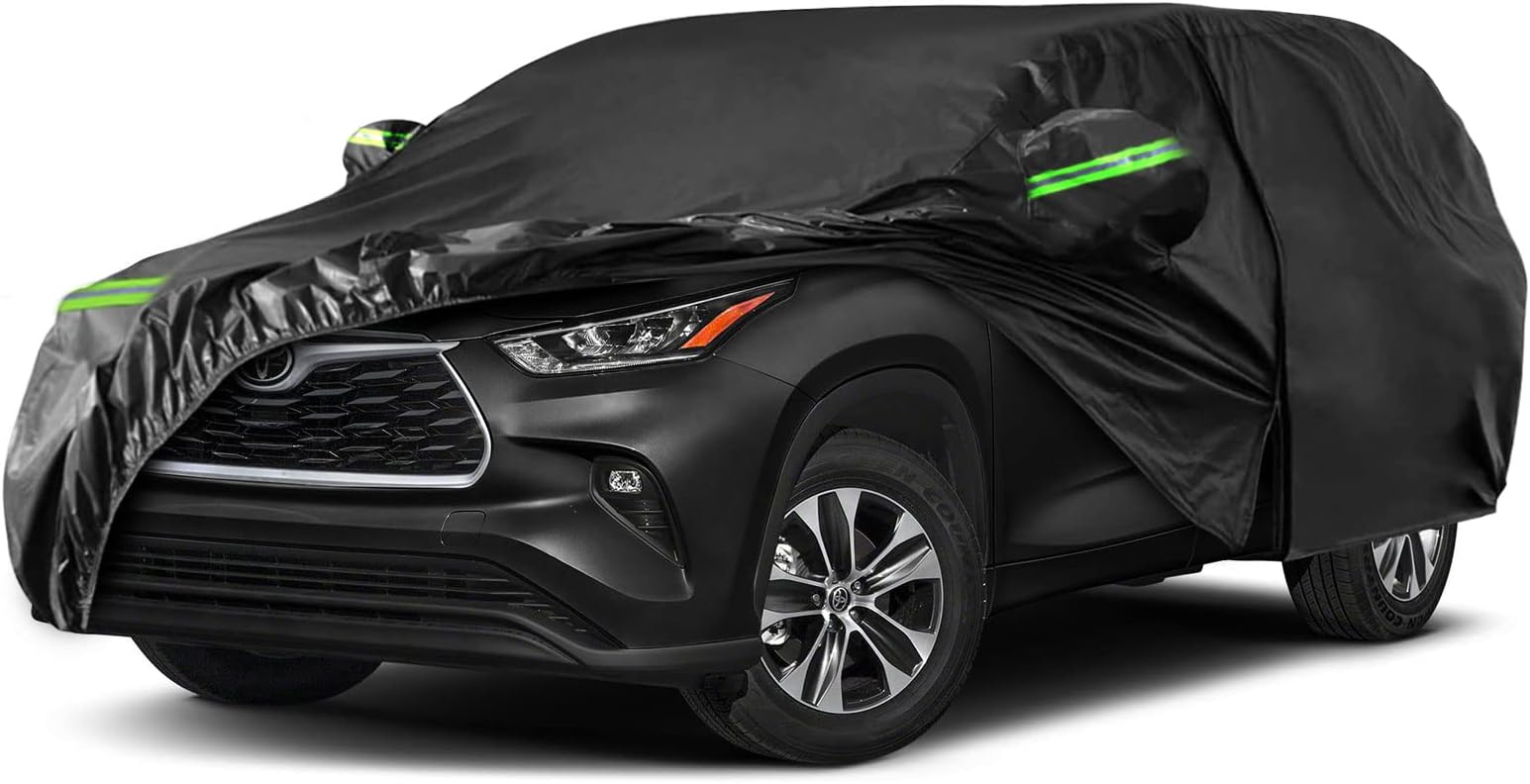 SAPUBK Car Cover Compatible with Toyota Highlander 2020 2021 2022, 6 Layer Heavy Duty Waterproof Dustproof Black Car Cover