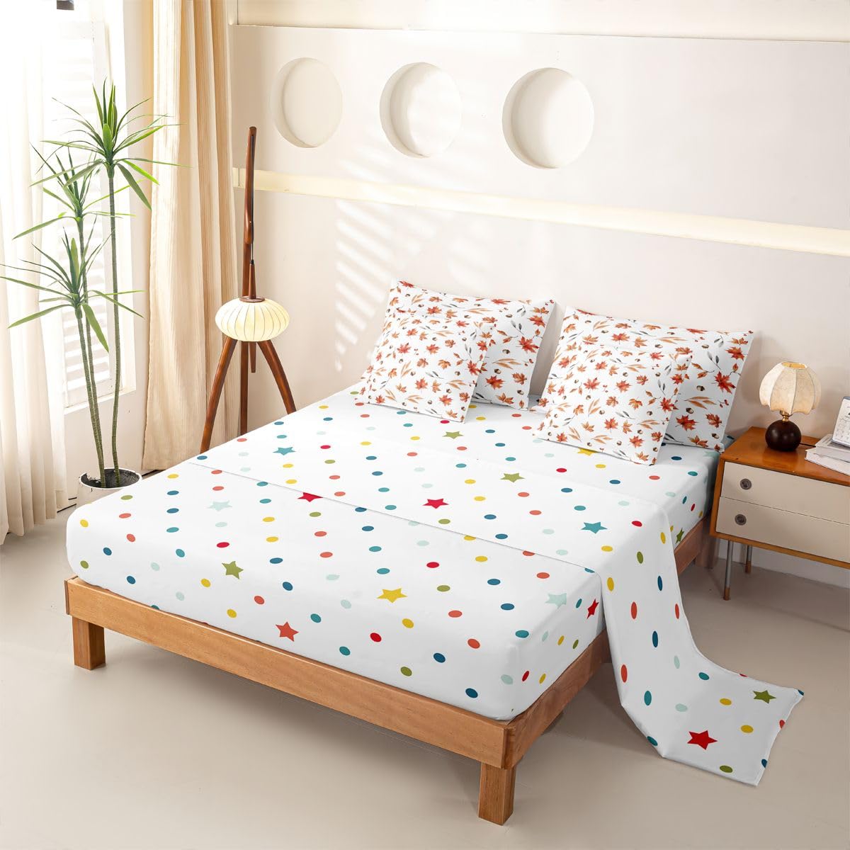 Loussiesd Set di biancheria da letto con copripiumino autunnale con lenzuola, 7 pezzi, per letto singolo con foglie d'acero, per bambini, ragazzi e ragazze, letto del Ringraziamento, in morbida