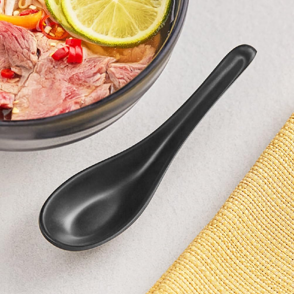 TrueCraftware- 1 oz Asian Soup Spoon Black Color Melamine Set of 12- Break-Resistant Shatter-Resistant Soup Spoons Table Spoons Ramen Spoons Japanese Soup Spoons for Dumpling Miso Pho Wonton Noodles