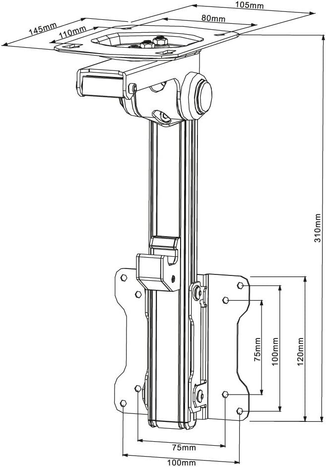 PureMounts PM-SLOPE-23 TV Ceiling Mount detailed dimensional drawing.