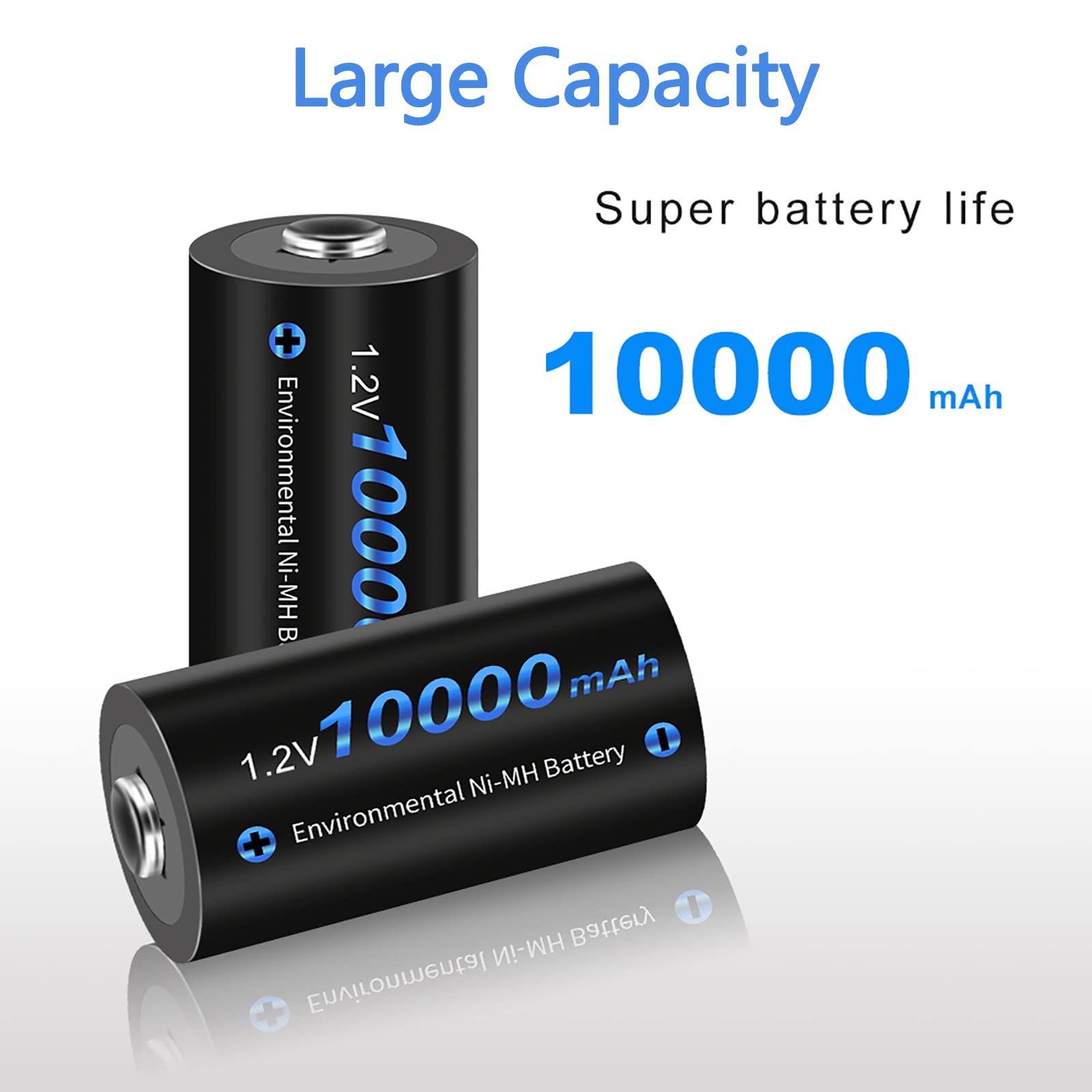 CITYORK 10.000 mAh 1,2 V Ni-MH D-Zellen, wiederaufladbare Batterien, hohe Kapazität, perfekt für den täglichen Gebrauch und Business, inklusive Batteriefach, 6 Stück