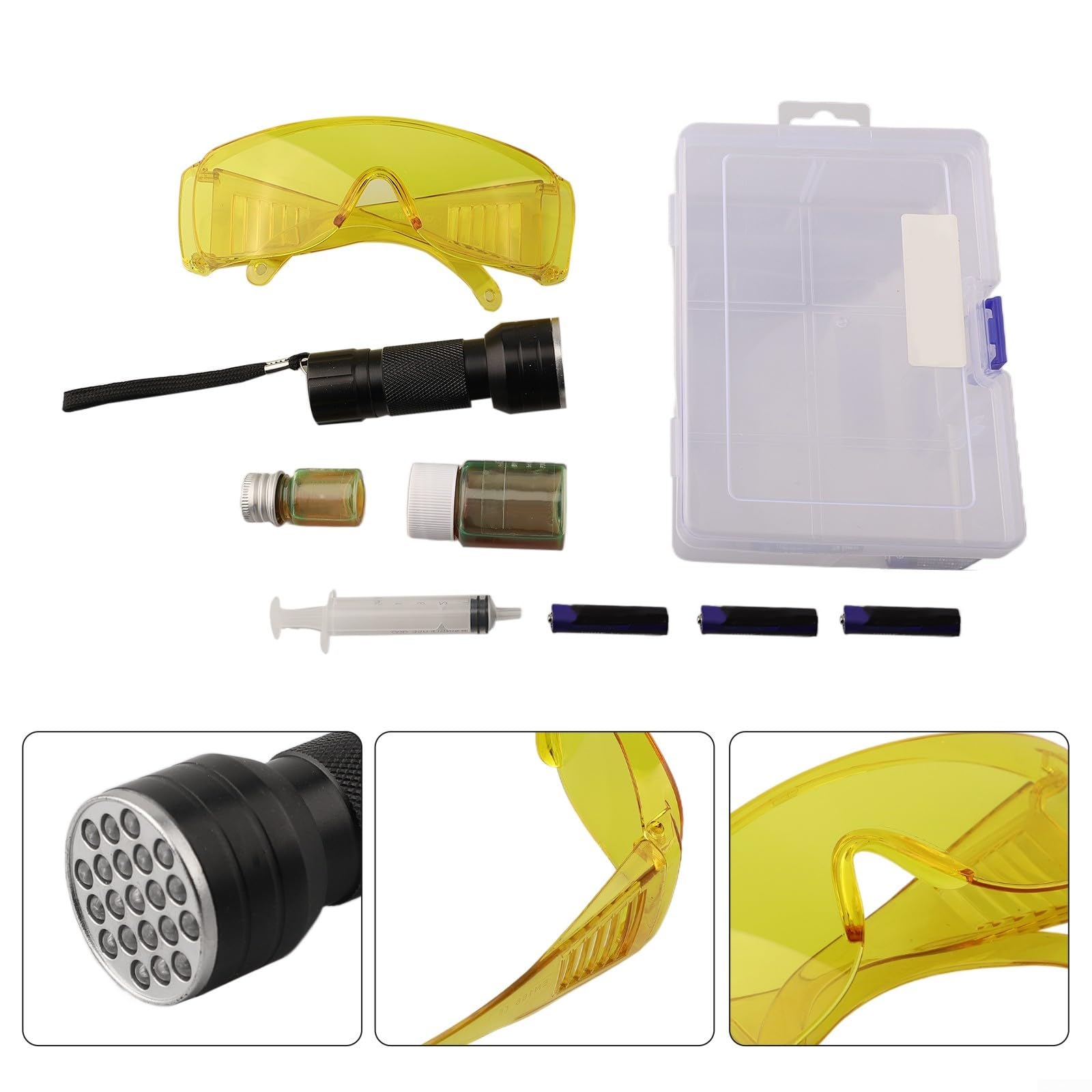 ReachMall Kit rilevatore per perdite di AC, Kit per test di perdite dell'aria condizionata dell'auto, Kit di rilevazione perdite con colorante UV per olio, Rilevato di perdite con torcia portatile