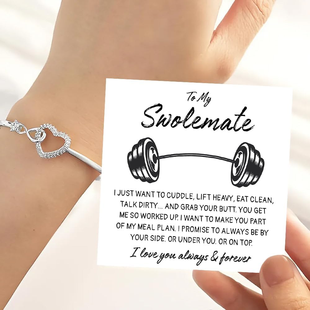 To My Swolemate Bracelet, Fitness Jewelry for Her, Motivational Bracelet for Gym Lovers with Message Card and Box, Weightlifting Swolemate Gift on Birthday, Christmas, Valentine Day - Image 3