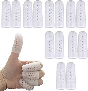 14 PCS Silicone Finger Cots Gel Finger Protectors, Finger Bandage - New Breathable Finger Caps with Holes for Finger Cracking, Eczema, Trigger Fingers, Blisters, Broken Toe (White)