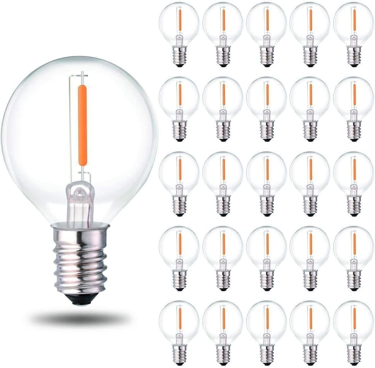 G40 Led Replacement Light Bulbs E12 Screw Base Shatterproof Globe Light Bulbs for Outdoor String Lights 0.6 W Chandelier Bulbs Equvalent to 5 Watt Incandescent Bulb 2700 K Warm White 25 Pack