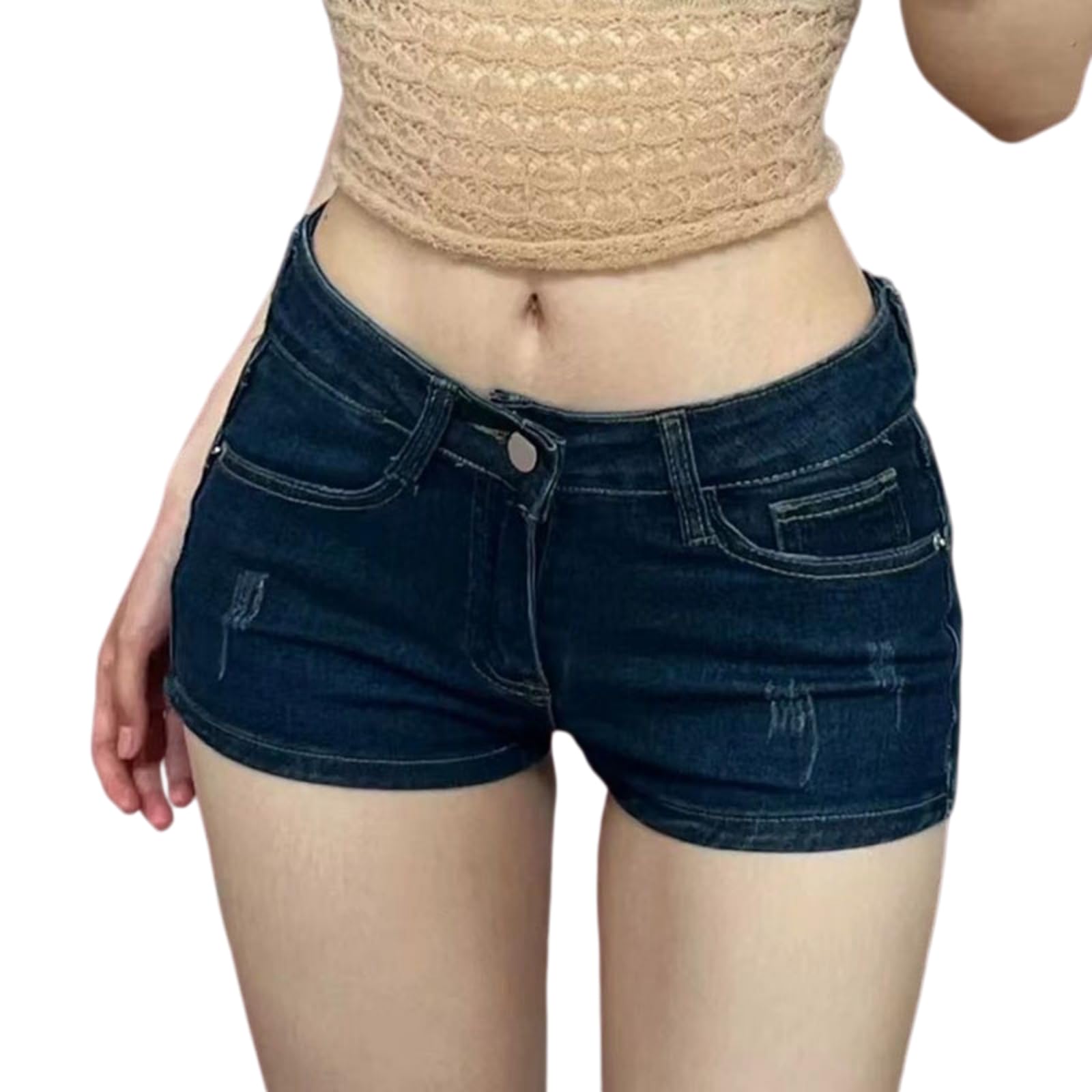 Shorts Jeans Donna Estate Sexy Slim Denim Vintage Blu Profondo Bassa Vita Tasche Pantaloni Donne Y2k Streetwear Jean Shorts-Deep Blue-XL