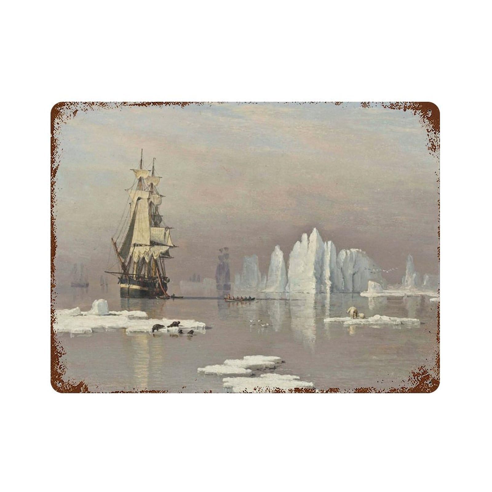 xiaoxiaoshen Sailboat Paintings Vintage Ocean Waves, Coastal Painting Wall Decor Art Metal Tin Poster Modern Home Decor Art Home Bar Shop Decorations Vintage Sign 30x40cm