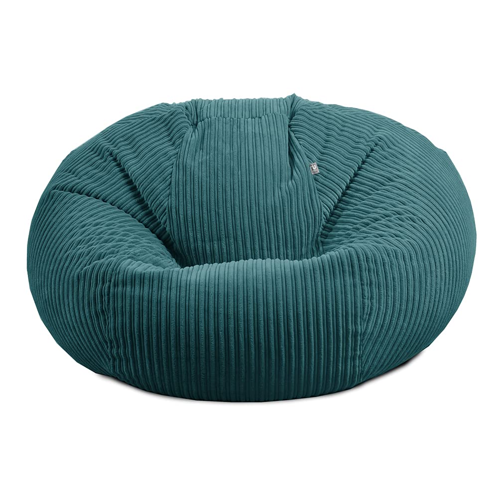 rucomfy Beanbags Jumbo Corduroy Huge Adult Bean Bag Chair. Extra Large Living Room Lounger. 125 (H) x 120 (W) cm (Teal, with Matching Footstool)