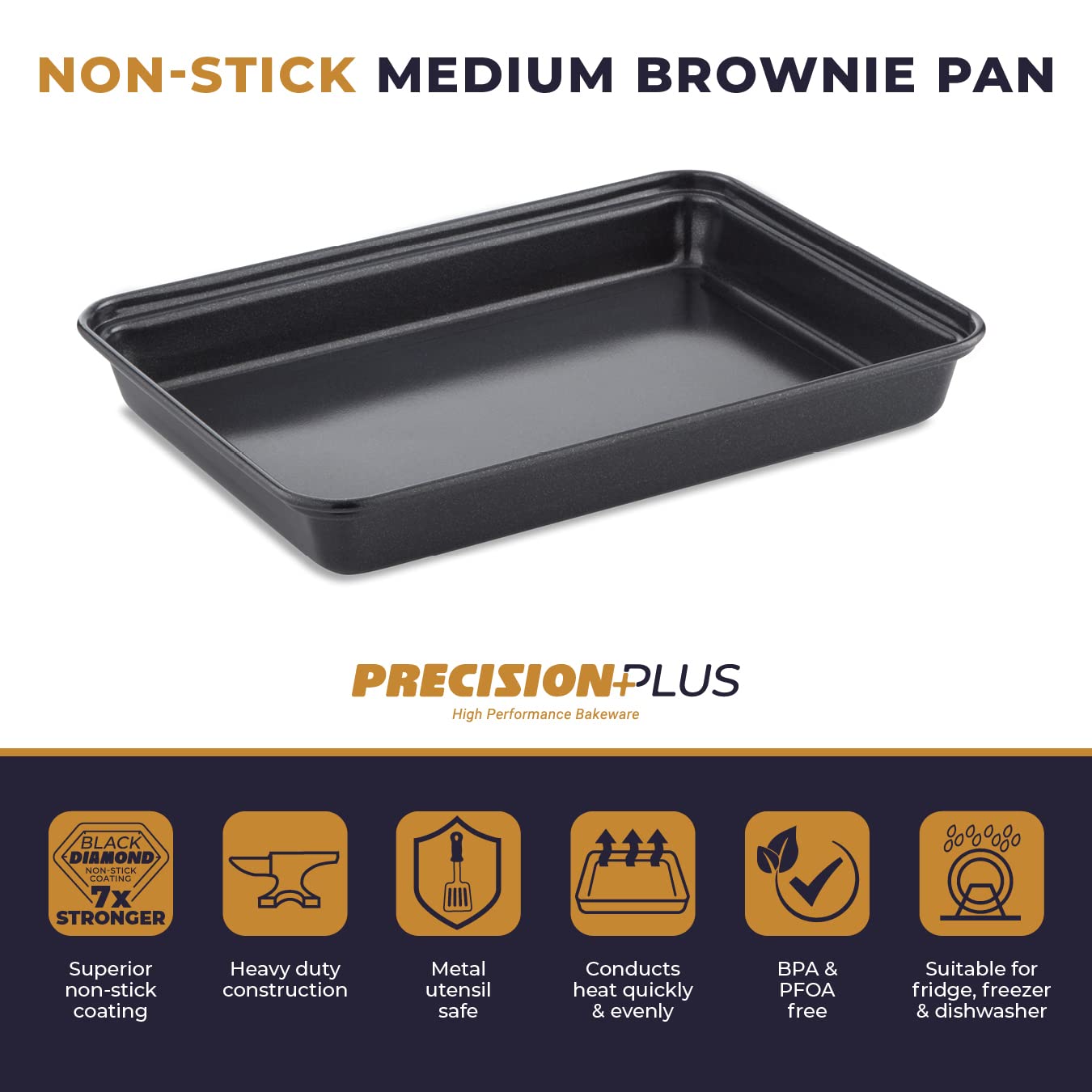 Tower T943031B3 Precision Plus 3-teiliges Backformen-Set, aluminierter Stahl mit Antihaftbeschichtung, schwarz