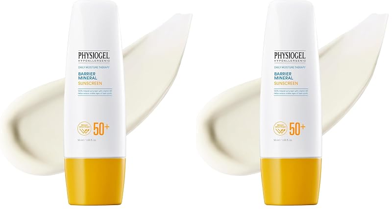Protetor solar facial PHYSIOGEL com designação técnica SPF 50+, textura leve, resistente à água, sem parabenos, Pacote com 2