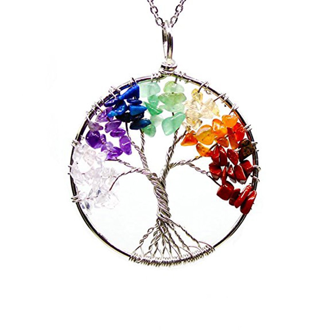 Peora 7 Chakra Rainbow Tree of Life Crystal Wire Wrapped Gemstone Necklace For Women Girls (B07CRGS1V8) Amazon Price History, Amazon Price Tracker