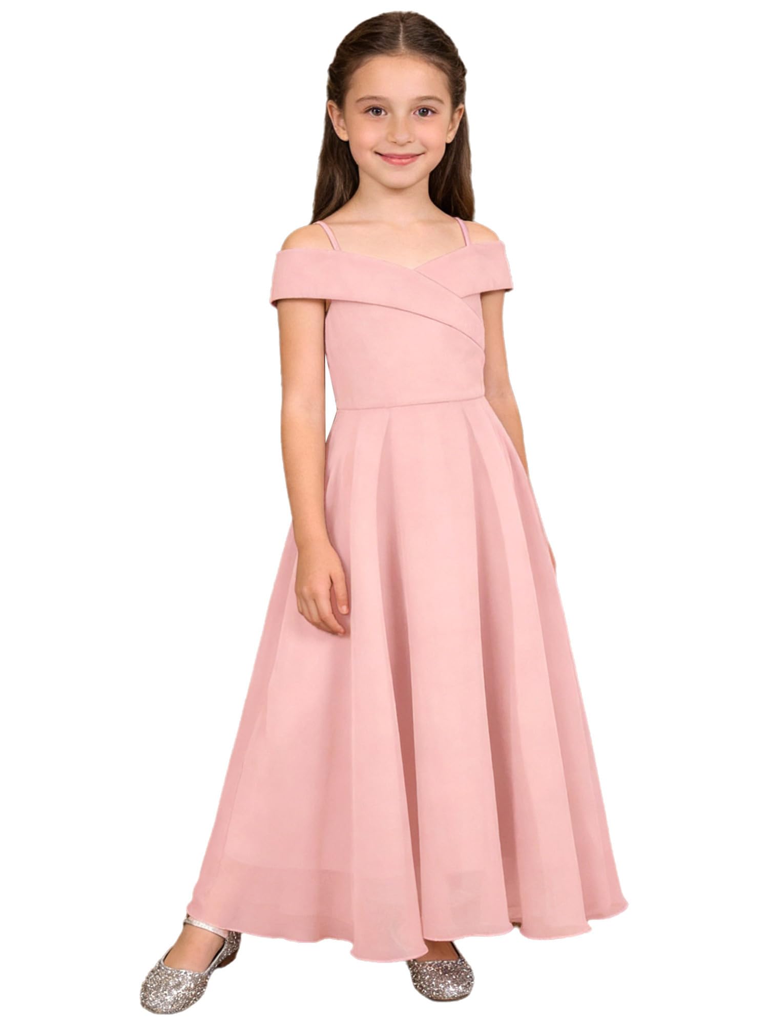 IEFIEL Enfant Robe Princesse Soirée Mariage Cérémonie Fille Bretelle Robe de Demoiselle d'honneur Fleur Hors Epaules Dénudées Corsage Taille Haute