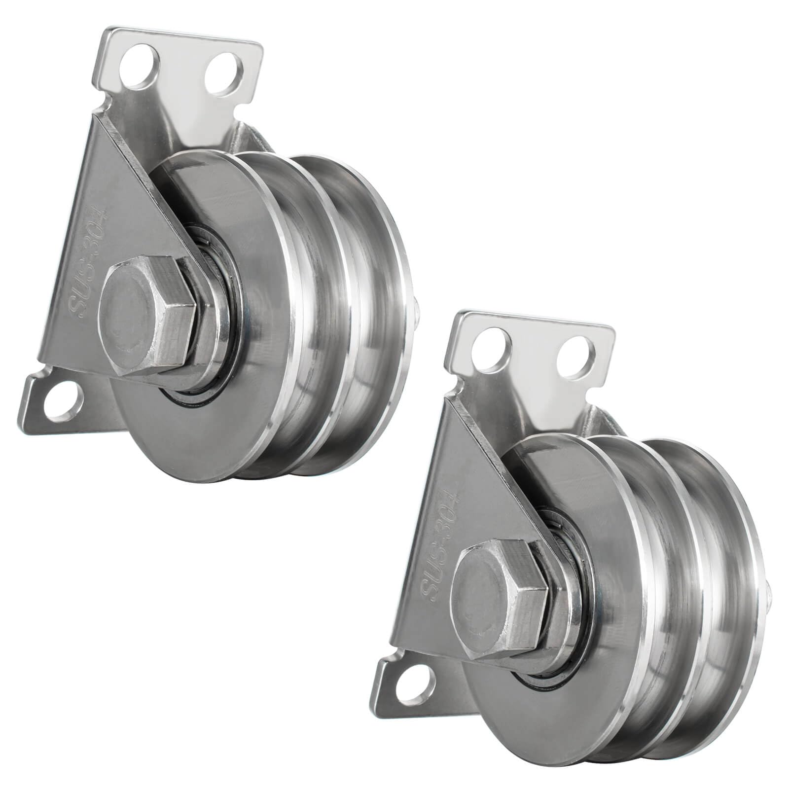 SHINICO Double Groove Cable Fixed Pulley Block, Heavy Duty Stainless Steel, Bearing Inside, Good for Pulley Lifing System 2Pack