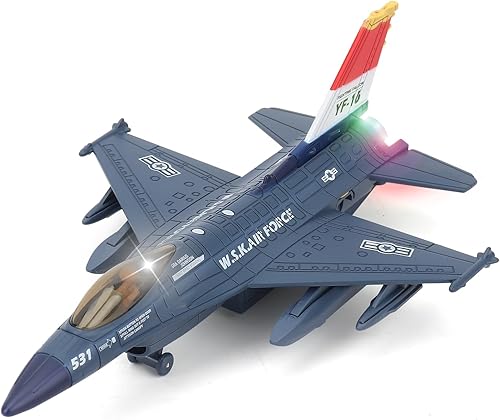 Juguetes de aleación de avión de combate con sonido, luz y tirar, regalo para niños y niñas
