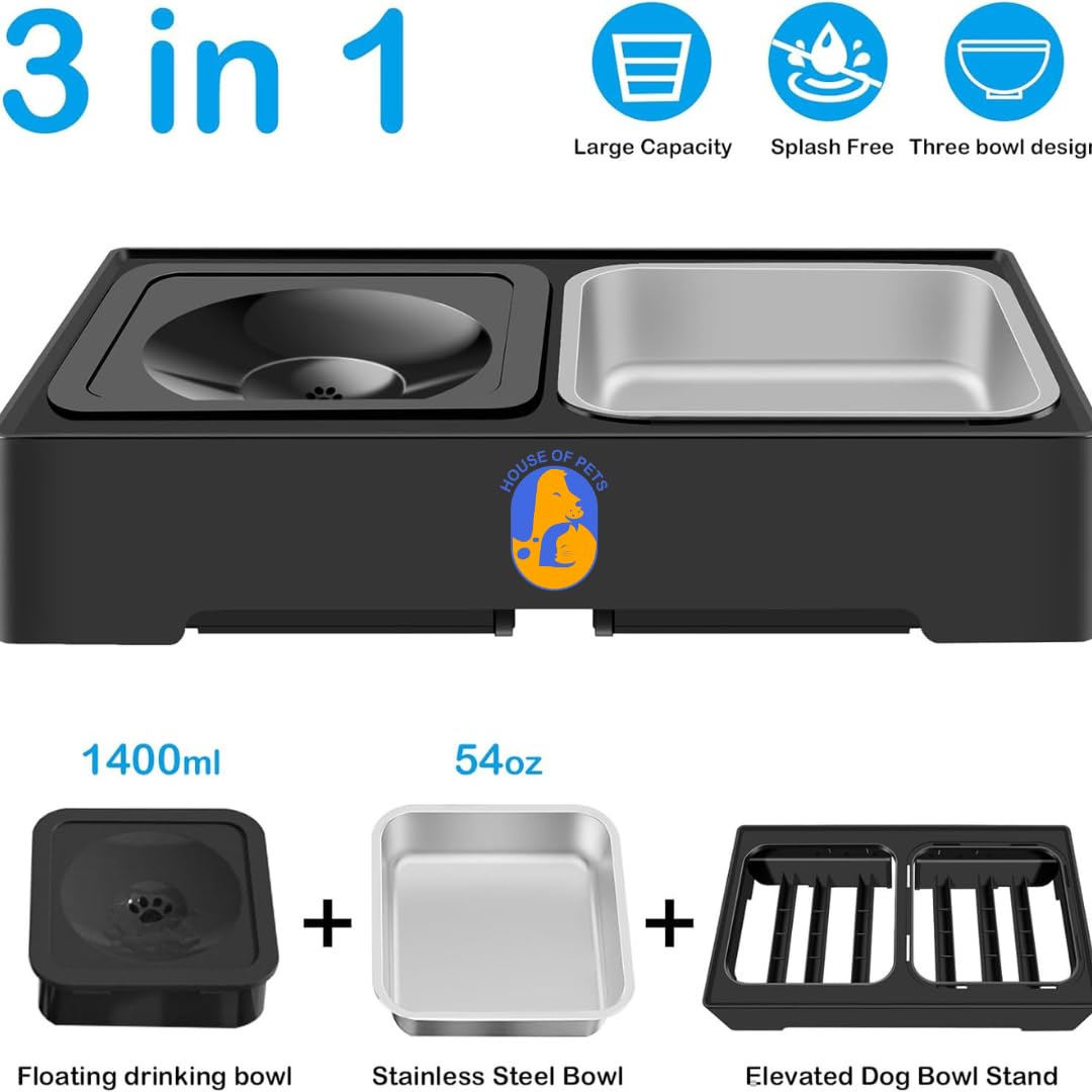 House of Pets Adjustable Elevated Dog Bowls, 4-Height Stand (3.4"–11.3") for Small, Medium & Large Dogs, No-Spill Water Bowls, Reduces Neck & Joint Strain (Stainless Steel Bowl) 1