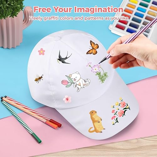 Miniatura 7 de B bangcool Gorras de béisbol para niños, color blanco, pintura creativa, poliéster, sombrero deportivo para niños