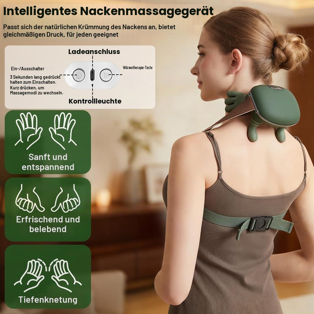 4D Bionische Hand Nackenmassagegerät, Massagegerät Nacken mit 3 Stufen und 2 Temperaturstufen Wärme für Rücken und Nacken, Tragbares Nacke-n und Schulter Shiatsu Massagegerät für Zuhause, Büro & Reise